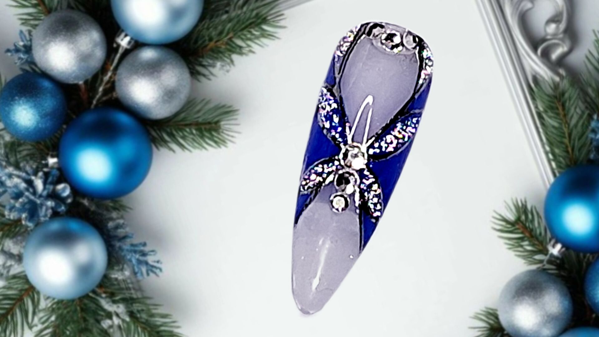 Идея праздничного зимнего маникюра. МК смотреть онлайн