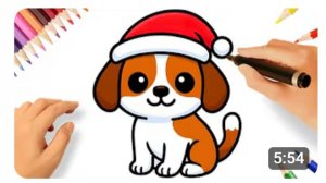 КАК НАРИСОВАТЬ ПРОСТУЮ МИЛУЮ СОБАЧКУ В НОВОГОДНЕЙ ШАПОЧКЕ 🐕