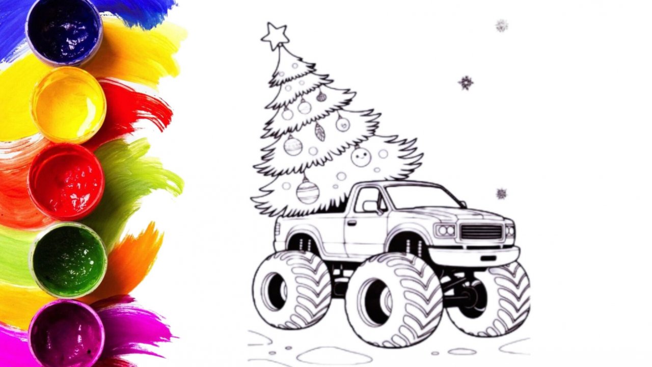 Как нарисовать машину с Новогодней ёлкой/ новогодняя раскраска смотреть онлайн