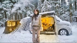 Кемпинг в условиях сильного снегопада в новой тент палатке. Мини кемпер. Бушкрафт