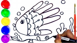 Мультик раскраска для детей. Легкий рисунок для детей рыбка