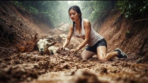 Живу в лесу 3 дня. Драматическое спасение козы из глубокой грязи и строю хижину в лесу. Бушкрафт