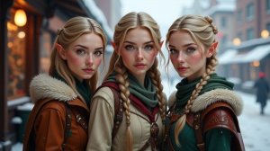 Красивые эльфийки танцуют под музыку групповой танец