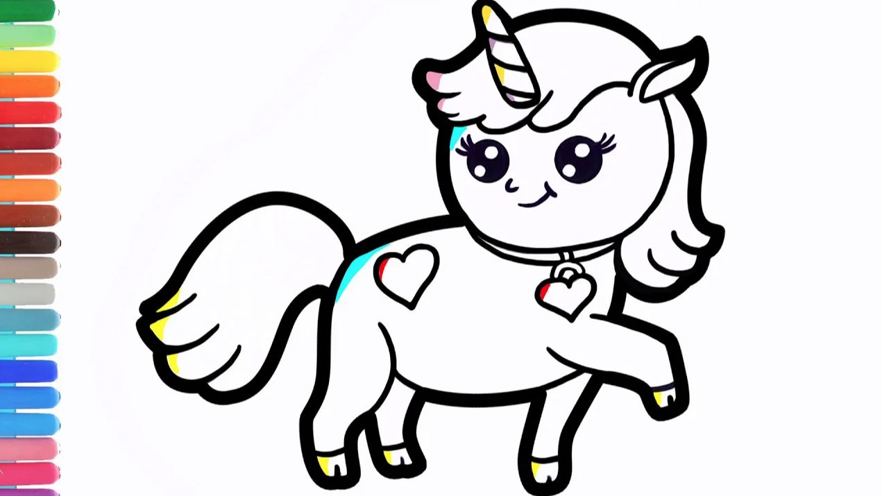 Мультик - раскраска для детей ЕДИНОРОГ. Учимся как рисовать ЕДИНОРОГА вместе с детьми . смотреть онлайн