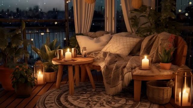 Успокаивающий зимний полуночный джаз - Снегопад на балконе под приятную джазовую музыку смотреть онлайн