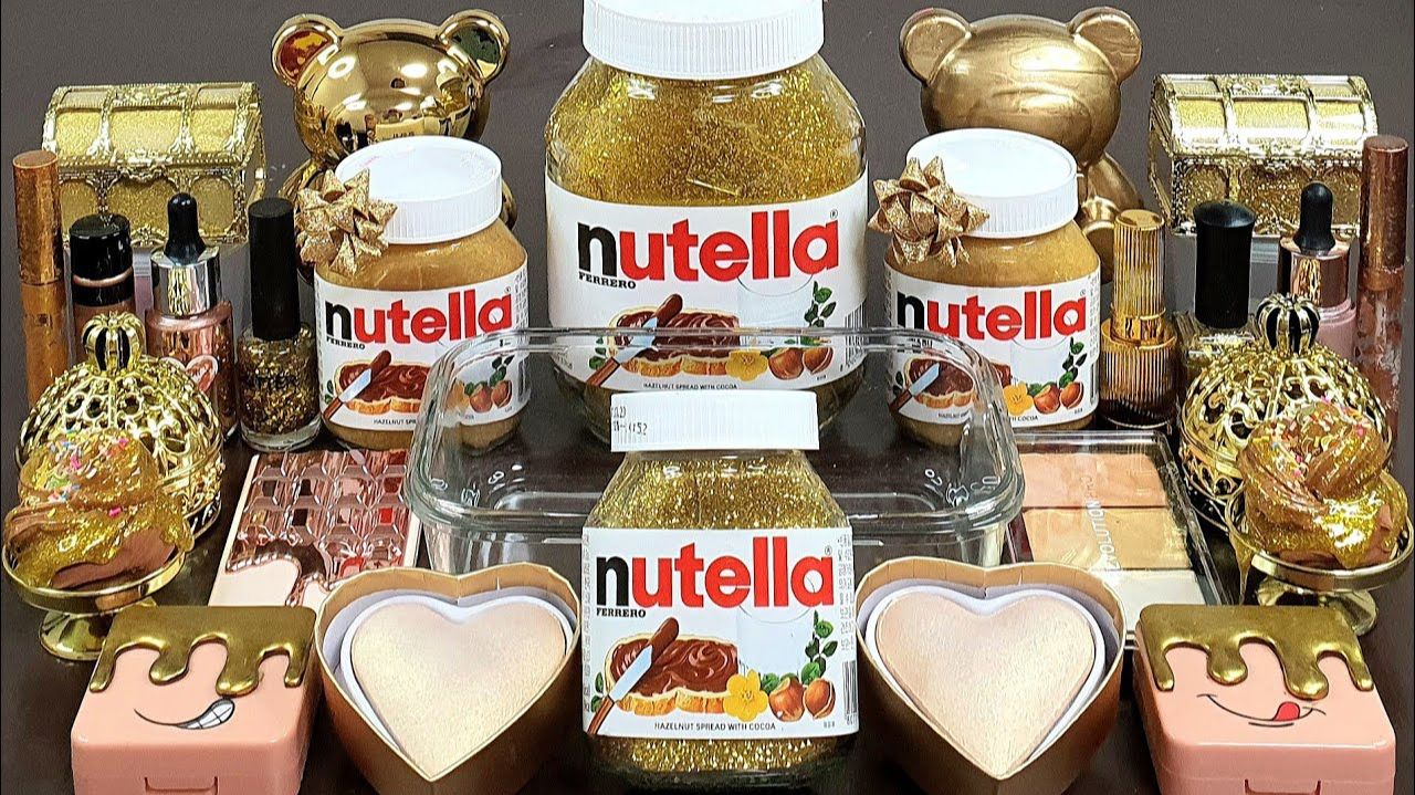 Новогодняя Золотая Нутелла превращается в Слайм, Слайм  АСМР Nutella смотреть онлайн