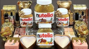 Новогодняя Золотая Нутелла превращается в Слайм, Слайм  АСМР Nutella