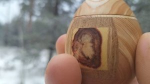 Шкатулка в январском лесу на сосновой лапе