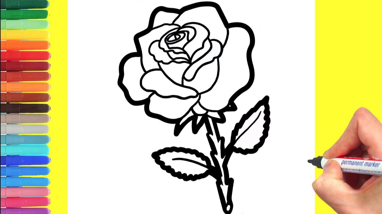 Мультик - раскраска для детей ЦВЕТОК. Учимся как рисовать РОЗУ вместе с детьми смотреть онлайн