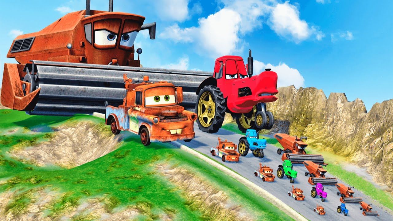 Огромный Трактор преследует Молнию Маквин и его друзей на СПУСКЕ! смотреть онлайн