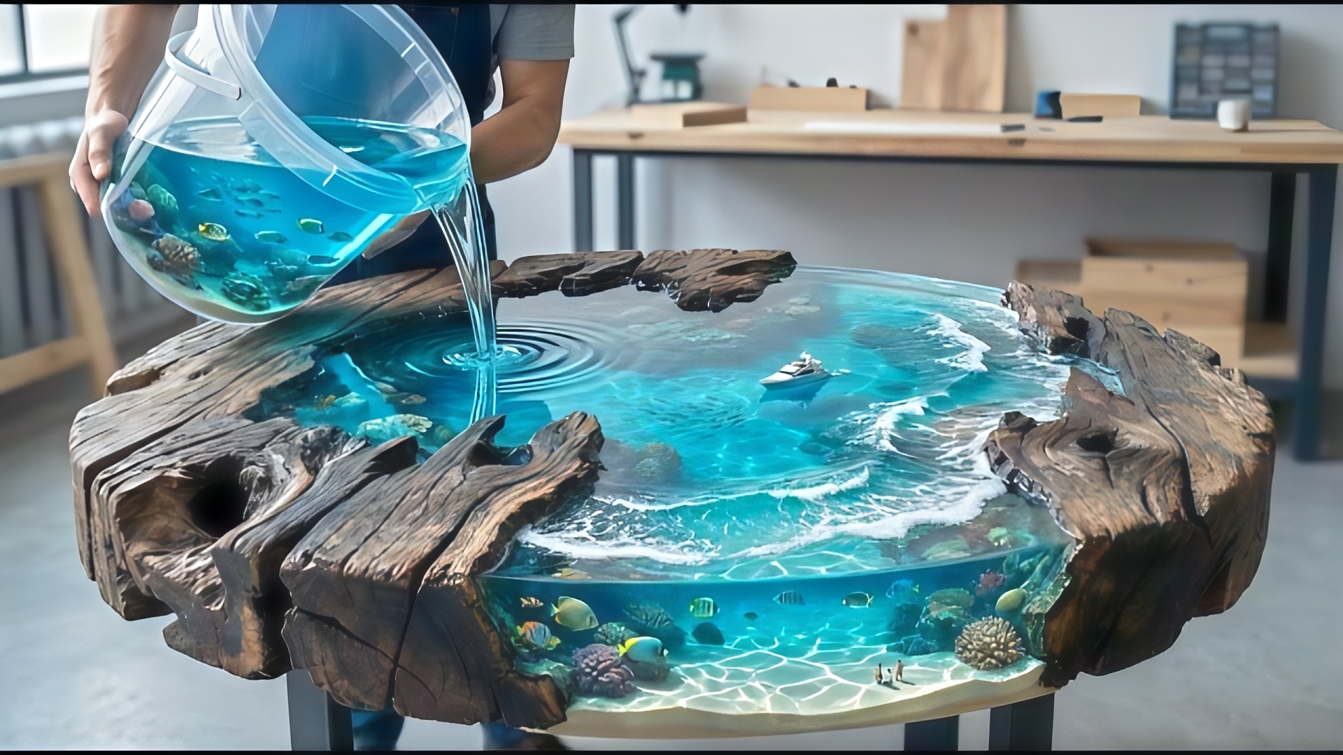 Очень красивый стол получился из гнилого дерева, рыбы и эпоксидной смолы. Декор своими руками смотреть онлайн