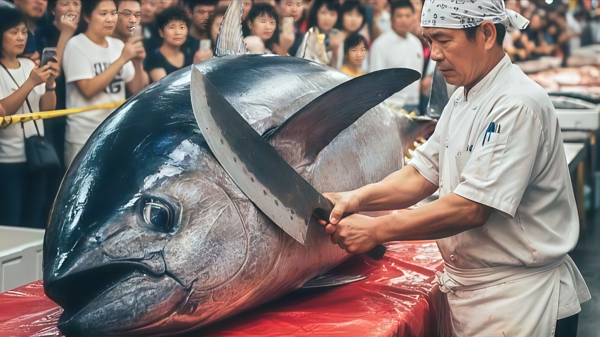 Разделывание большого голубого тунца. На это можно смотреть долго