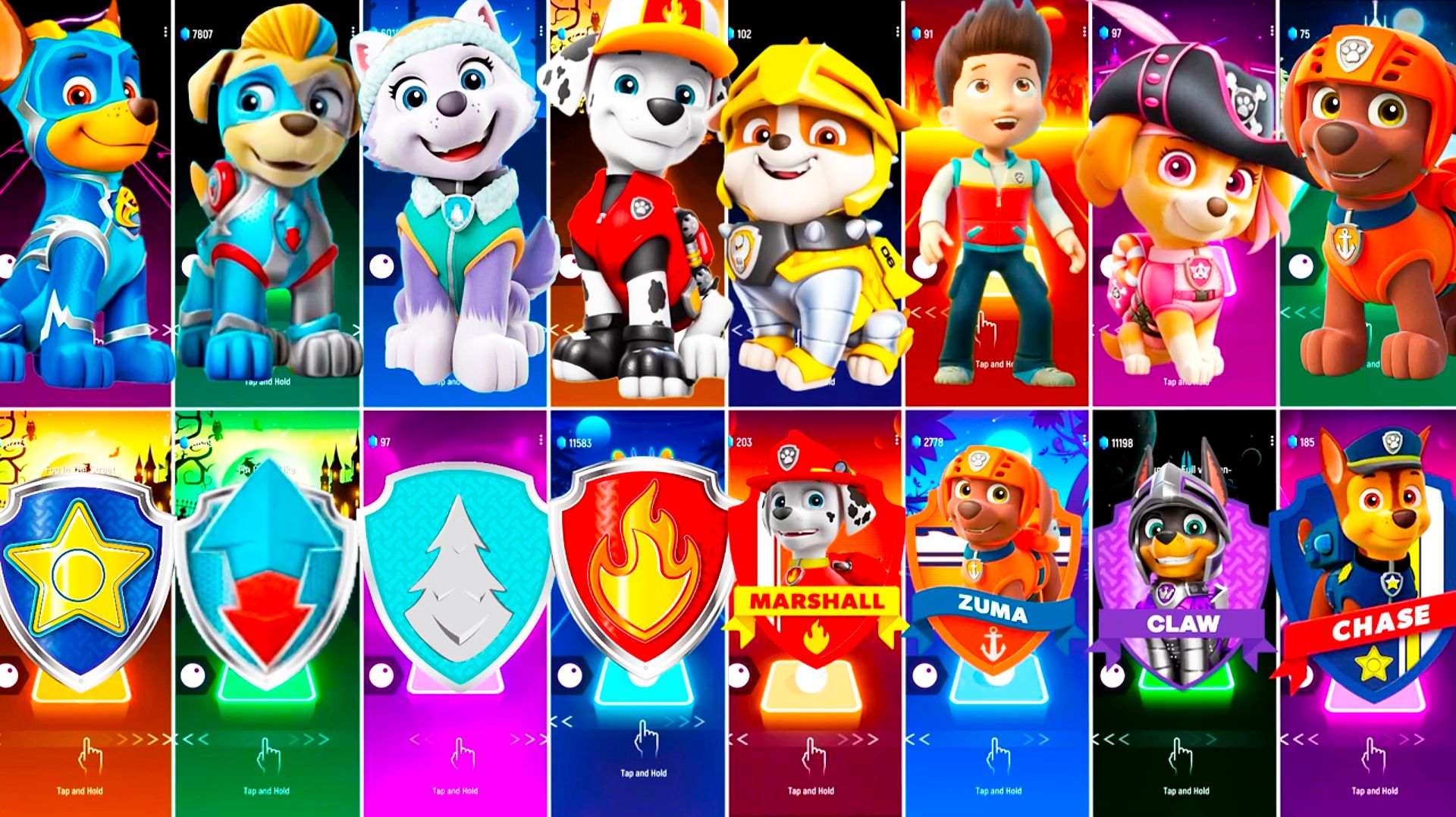 Мультики для Детей Щенячий Патруль Tiles Hop - Гонщик, Эверест, Маршалл, Крепыш смотреть онлайн