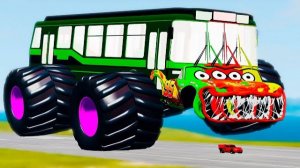 Эпический побег из автобуса: тройняшки против машины-паука в BeamNG Drive