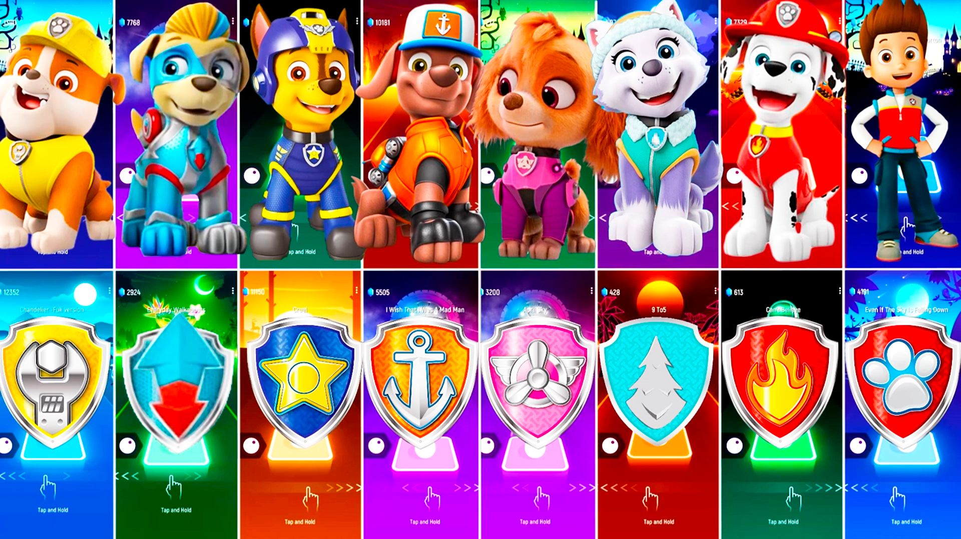 Мультики для Детей Щенячий Патруль Tiles Hop - КРЕПЫШ, ГОНЩИК, ЗУМА, СКАЙ, ЭВЕРЕСТ, МАРШАЛЛ смотреть онлайн