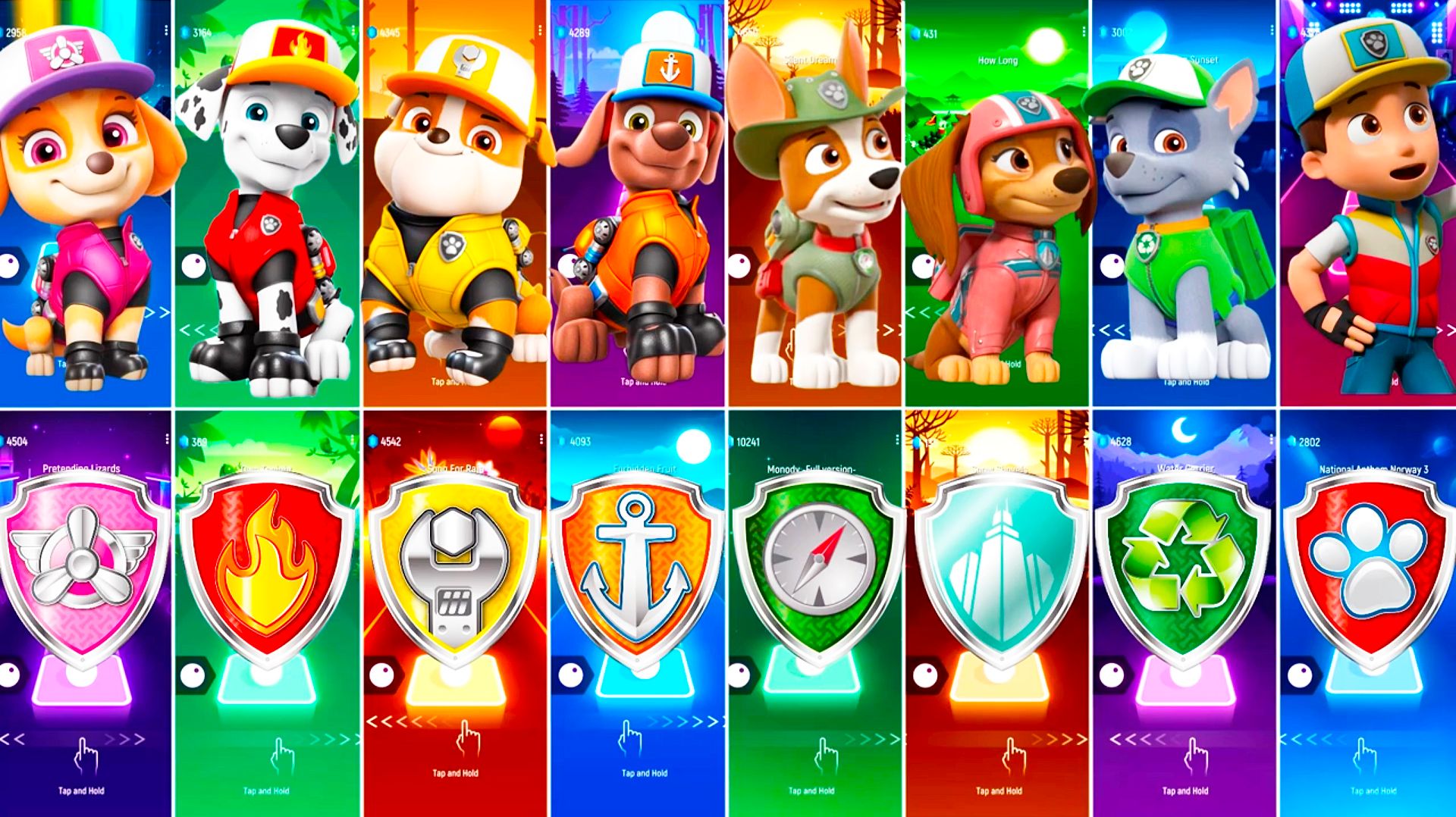 Мультики для Детей Щенячий Патруль Tiles Hop - СКАЙ, МАРШАЛЛ, КРЕПЫШ, ЗУМА, ТРАКЕР смотреть онлайн