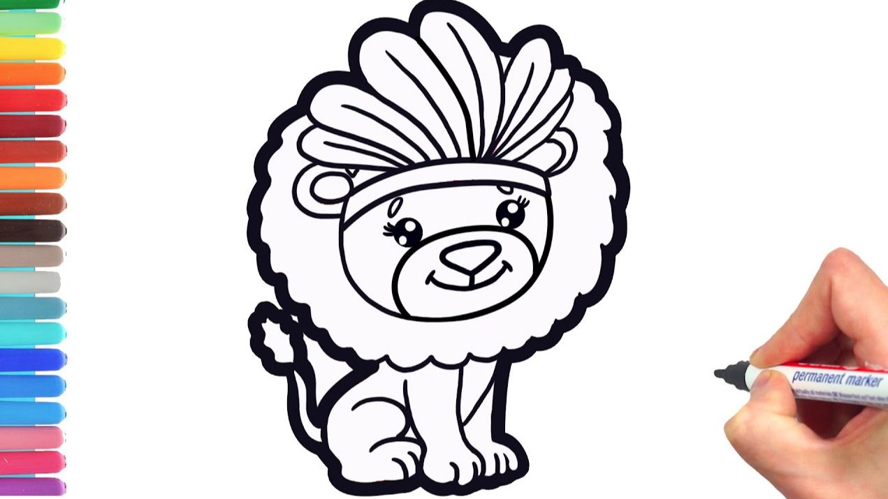 Мультик - раскраска для детей ЛЬВЕНОК. Учимся как рисовать ЛЬВА вместе с детьми смотреть онлайн