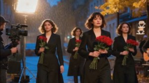 Сгенерированное видео: Осень, женщины с красными розами. Песня