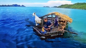 Выживание на мусорном плоту с моей собакой / Рыболовная сеть, крабы и приготовление морепродуктов