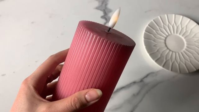 Свеча-столбик светодиодная восковая РИФЛИ, пыльная роза, мерцающий огонёк, MB-41146