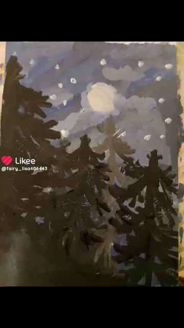🌌Рисунок🌛 гуашью ночной лес 🌲🌳 смотреть онлайн