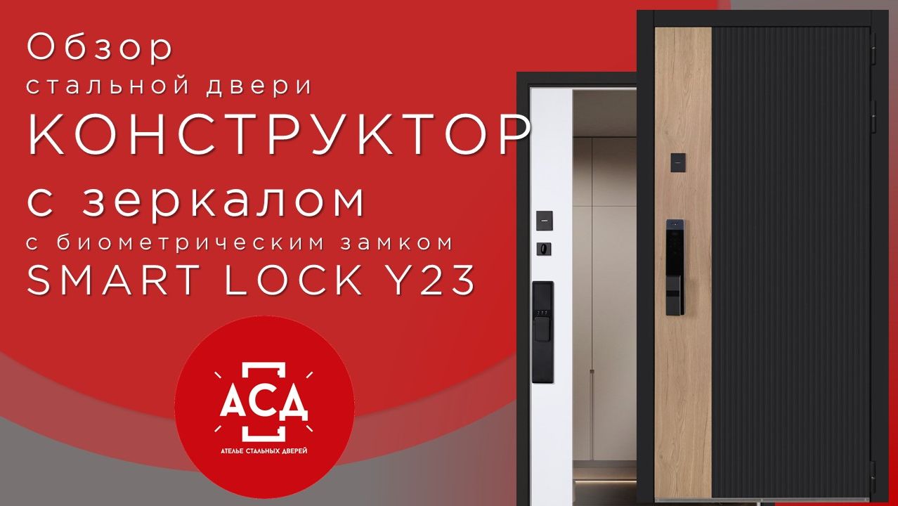 Уникальная стальная дверь КОНСТРУКТОР с зеркалом с биометрическим замком Smart lock Y23 смотреть онлайн