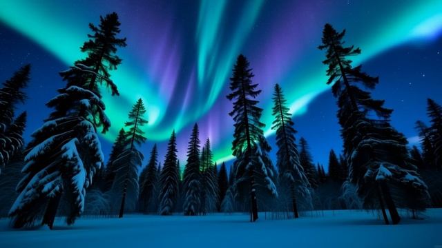 🌌 Зимний лес под сиянием Северного сияния! ✨