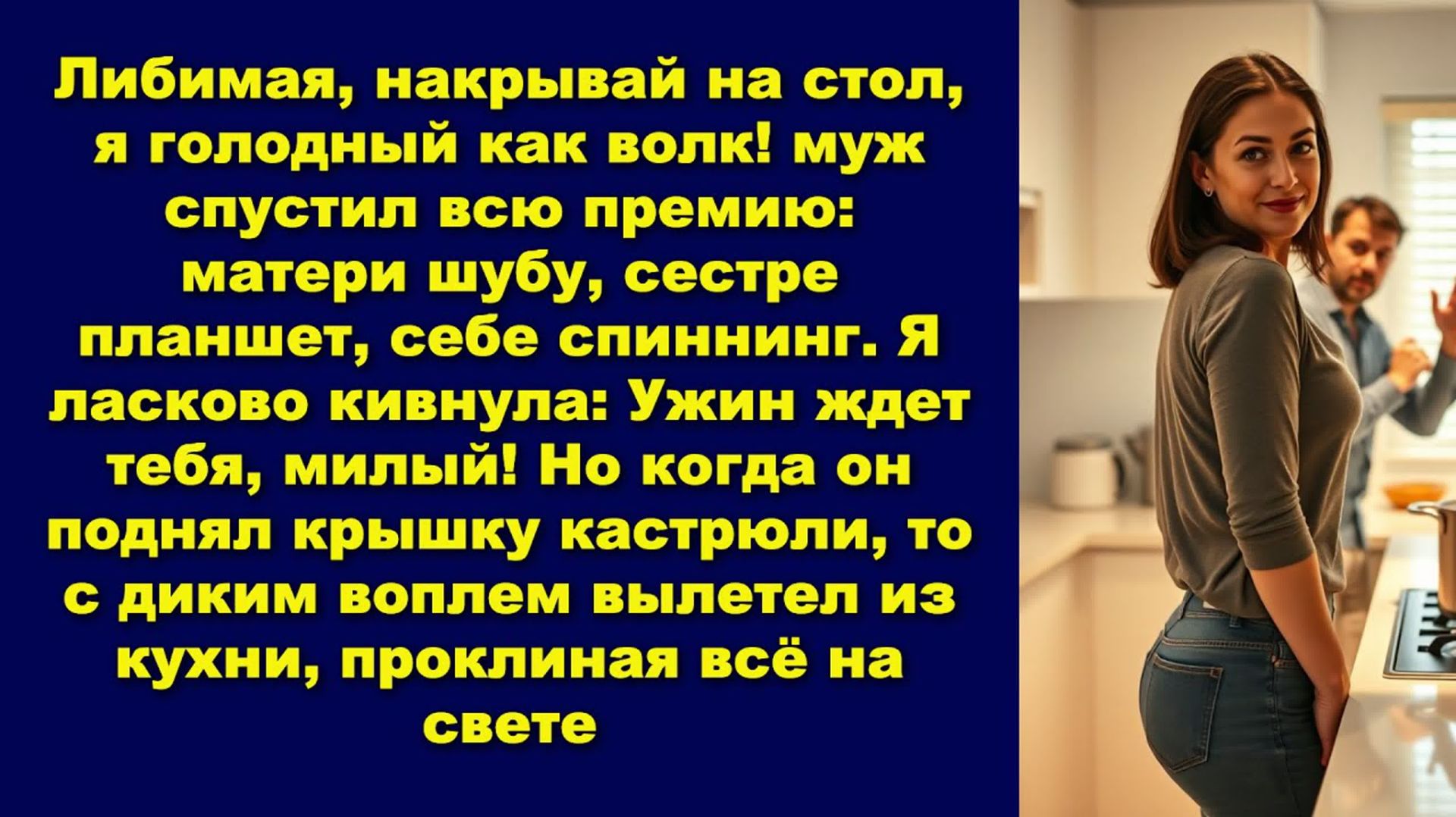 Либимая, накрывай на стол, я голодный как волк! муж спустил всю премию: матери шубу, сестре планшет