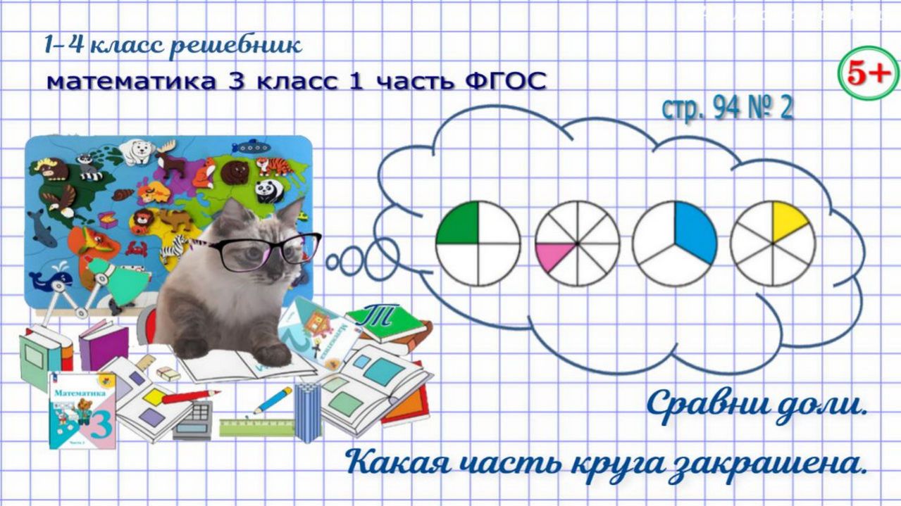 Стр. 94 № 2 какая часть круга закрашена, сравни доли, гдз круга сравни математика 3 кл 1 часть 2023