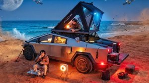 Люксовый кемпинг в Тесла Кибертрак с палаткой. Бушкрафт