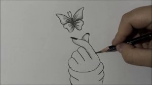 Как нарисовать руку и бабочку от руки карандашом