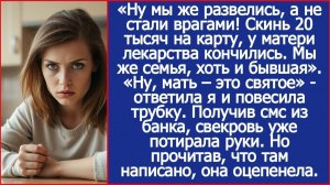 Ну мы же развелись, а не стали врагами! Скинь 20 тысяч на карту | ИСТОРИИ ИЗ ЖИЗНИ | АУДИО РАССКАЗЫ