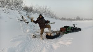 Ездил за дровами железным конем мотобуксировщике. морозный денек -30 градуса. (1 часть )