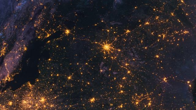 Бесплатное видео футаж, Планета Земля Ночью. Европа, Москва, Россия, Космос с Орбиты. Ночной Глобус
