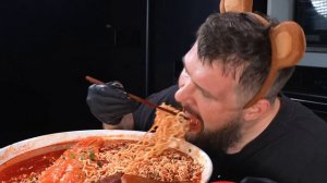 SPICY BULDAK NOODLES + SALMON + SMOKED SAUSAGE, ASMR MUKBANG, АСМР МУКБАНГ, 먹방, 大食い, たべる, 谢尔盖