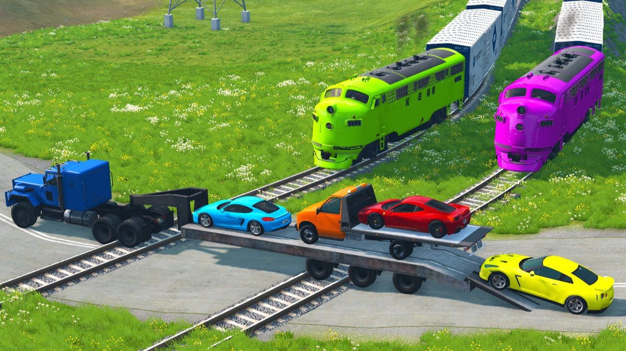 Автомобили против рельсов и поездов #2 😱 | BeamNG.Drive | Бемиджи Драйв смотреть онлайн