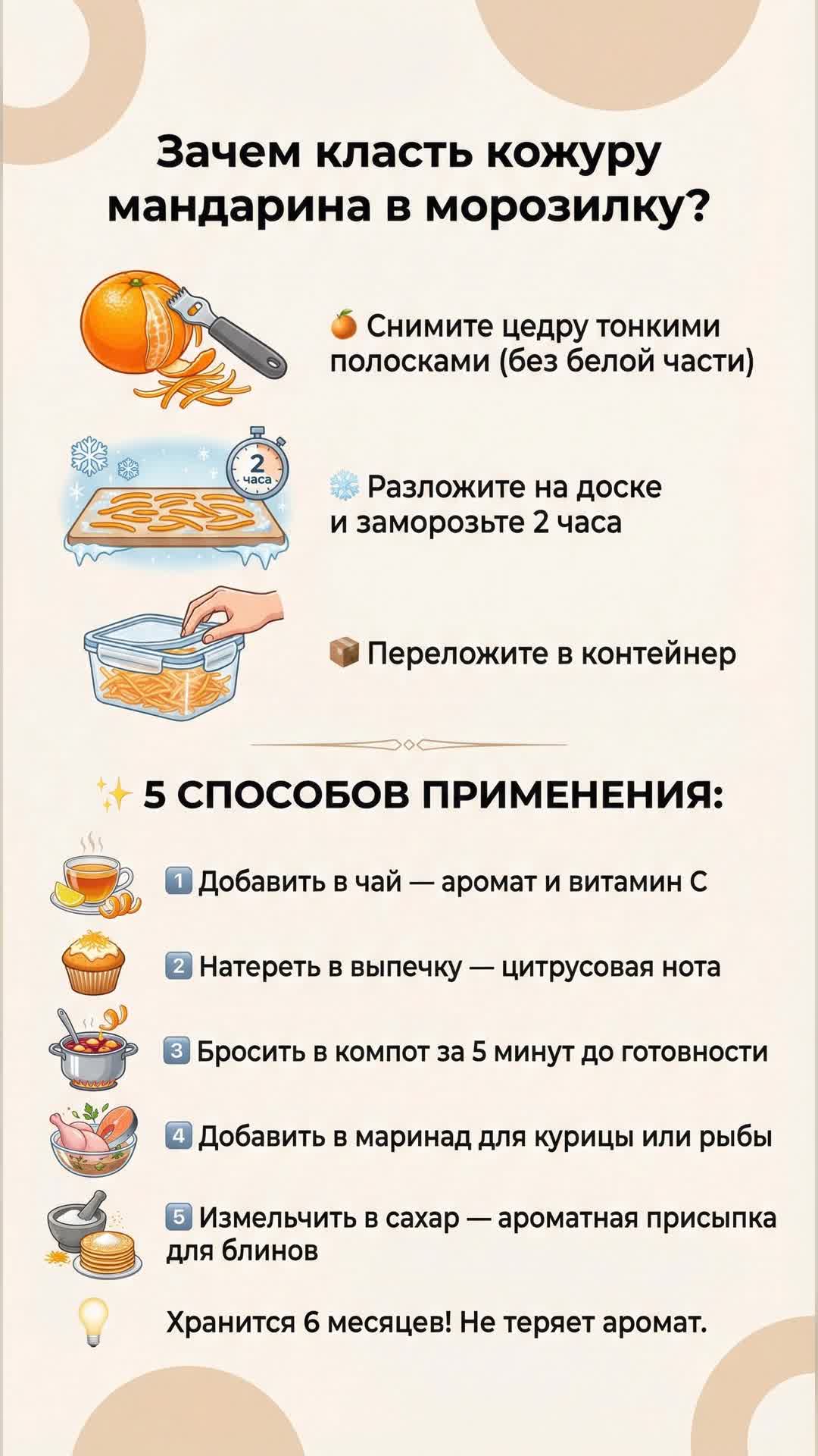 Зачем класть кожуру мандарина в морозилку