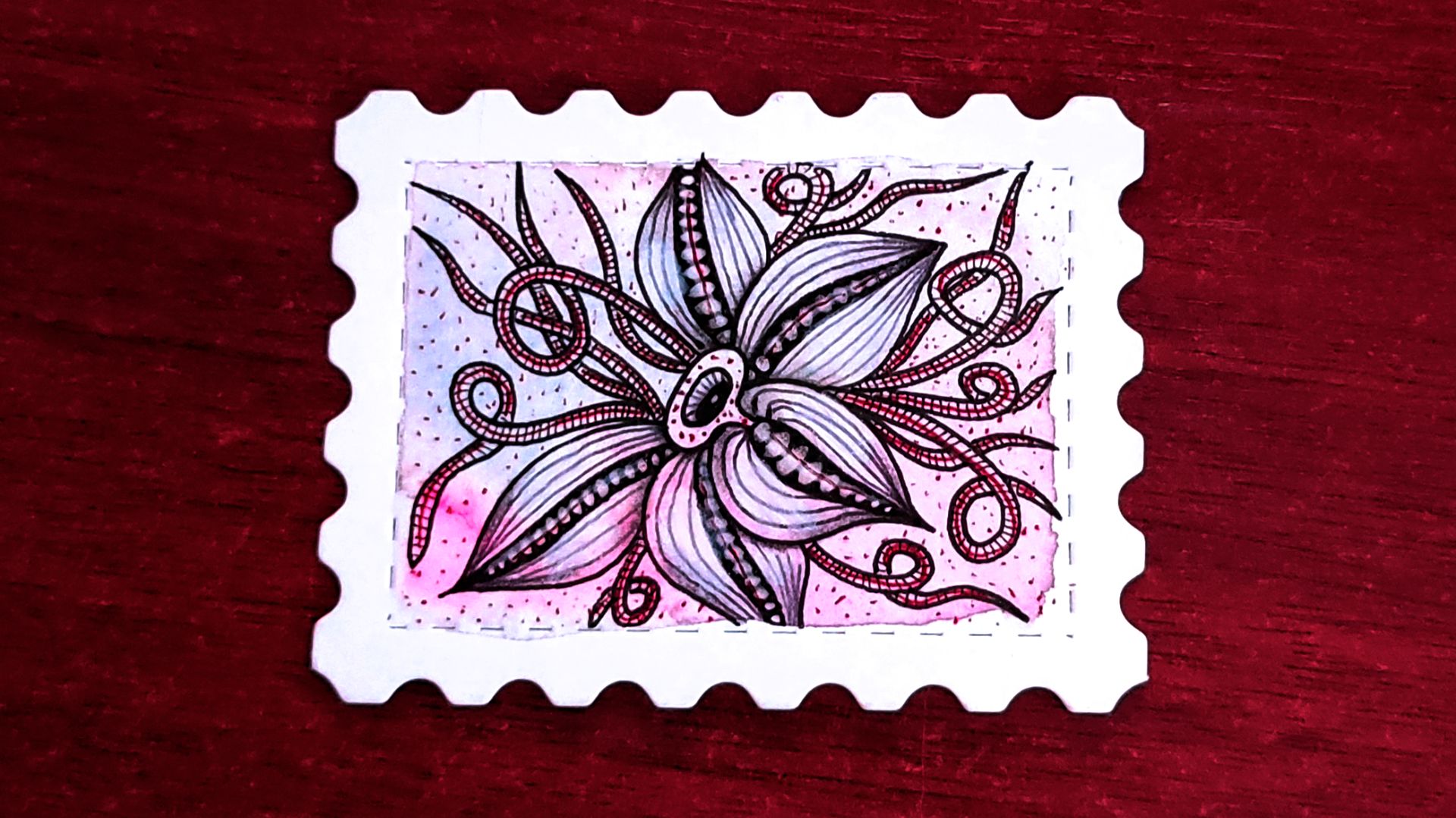 АКВАРЕЛЬНАЯ ОТКРЫТКА Цветок в завитушках смотреть онлайн