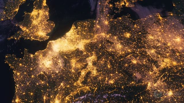 Бесплатное видео футаж, Планета Земля Ночью. Европа Германия, Вид из Космоса с Орбиты. Ночной Глобус