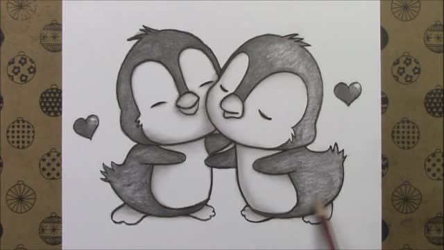 Как нарисовать двух милых пингвинов карандашом смотреть онлайн