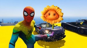 Человек-паук уничтожает танки и суперкары на мега-рампе а ГТА 5