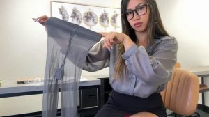 PANTYHOSE TRY ON WITH TRANSPARENT TOP AT THE OFFICE
