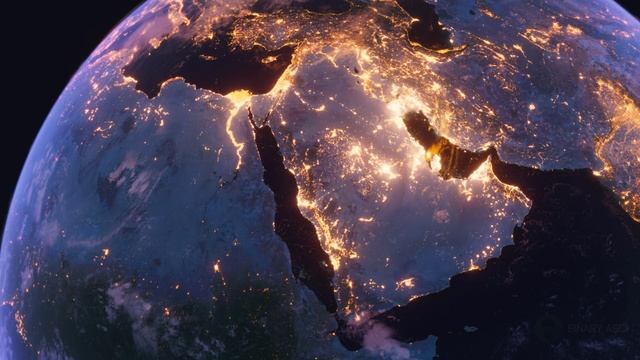 Бесплатное видео футаж, Саудовская Аравия. Вид из Космоса с Орбиты. Ночной Глобус