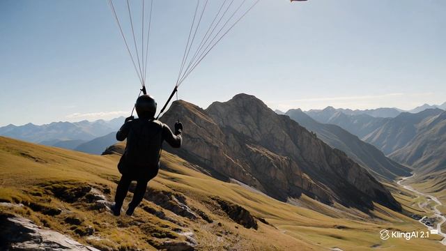 Человек летит на парашюте через горы