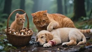 Мама-Кошка спасает раненого щенка в лесу и готовит пиццу для всех