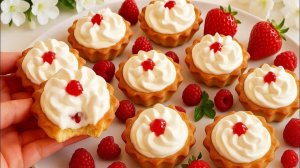 НЕЖНЕЙШИЙ ДЕСЕРТ! Песочные тарталетки с крем‑сыром и малиной: нежный десерт к чаю