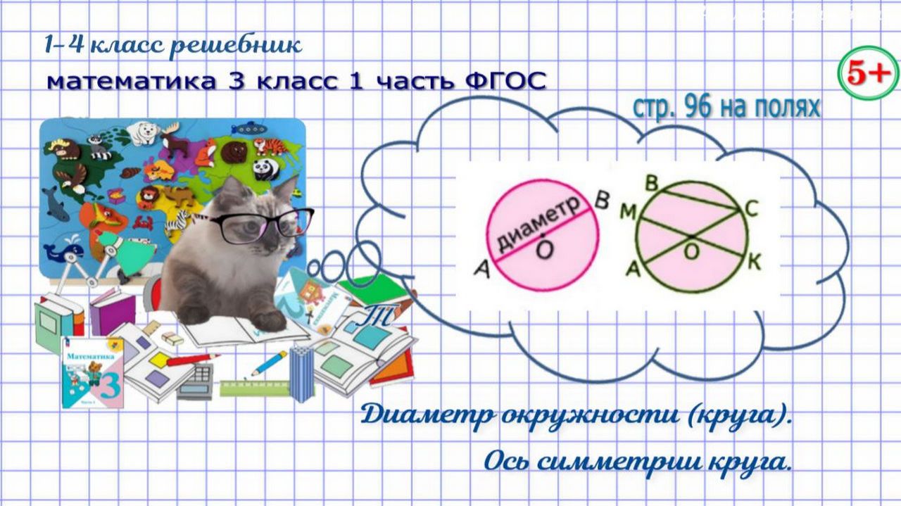 Стр. 96 новая тема диаметр, ось симметрии круга математика, гдз 3 кл 1 часть 2023 ФГОС