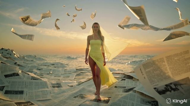 Девушка в желтом платье ходит по морю из газет смотреть онлайн