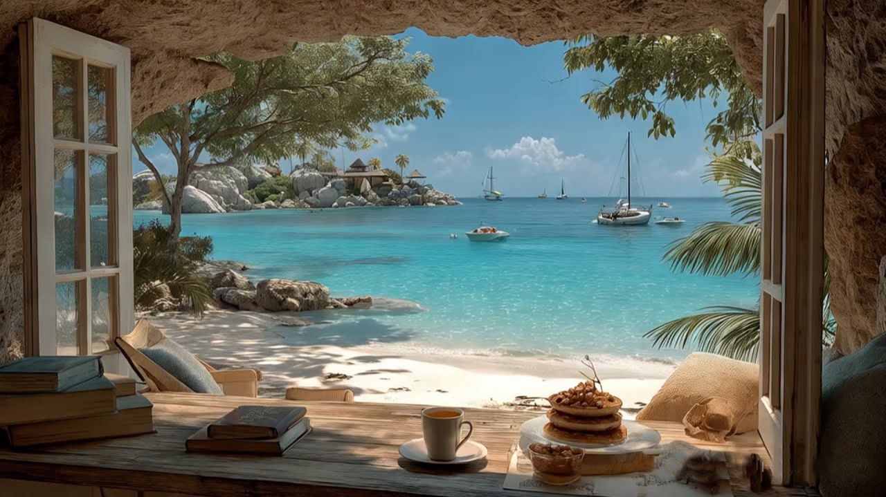 ☀️Солнечный вид из окна на побережье | Умиротворяющая морская панорама для отдыха, сна и релаксации смотреть онлайн