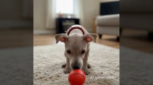 Американский голый терьер играет с мячиком